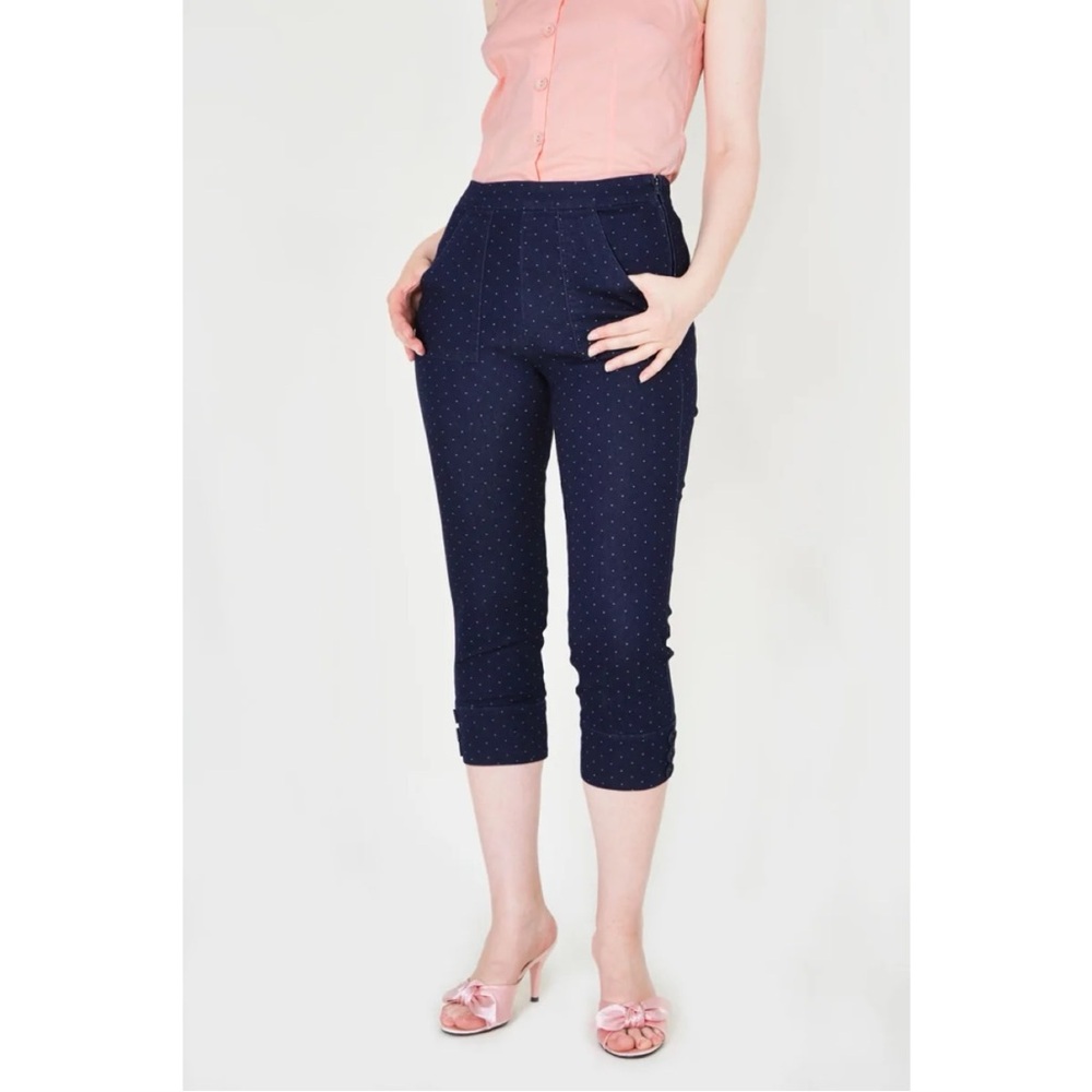 Voodoo Vixen The Hailey Polka Dot Denim Capri Pant